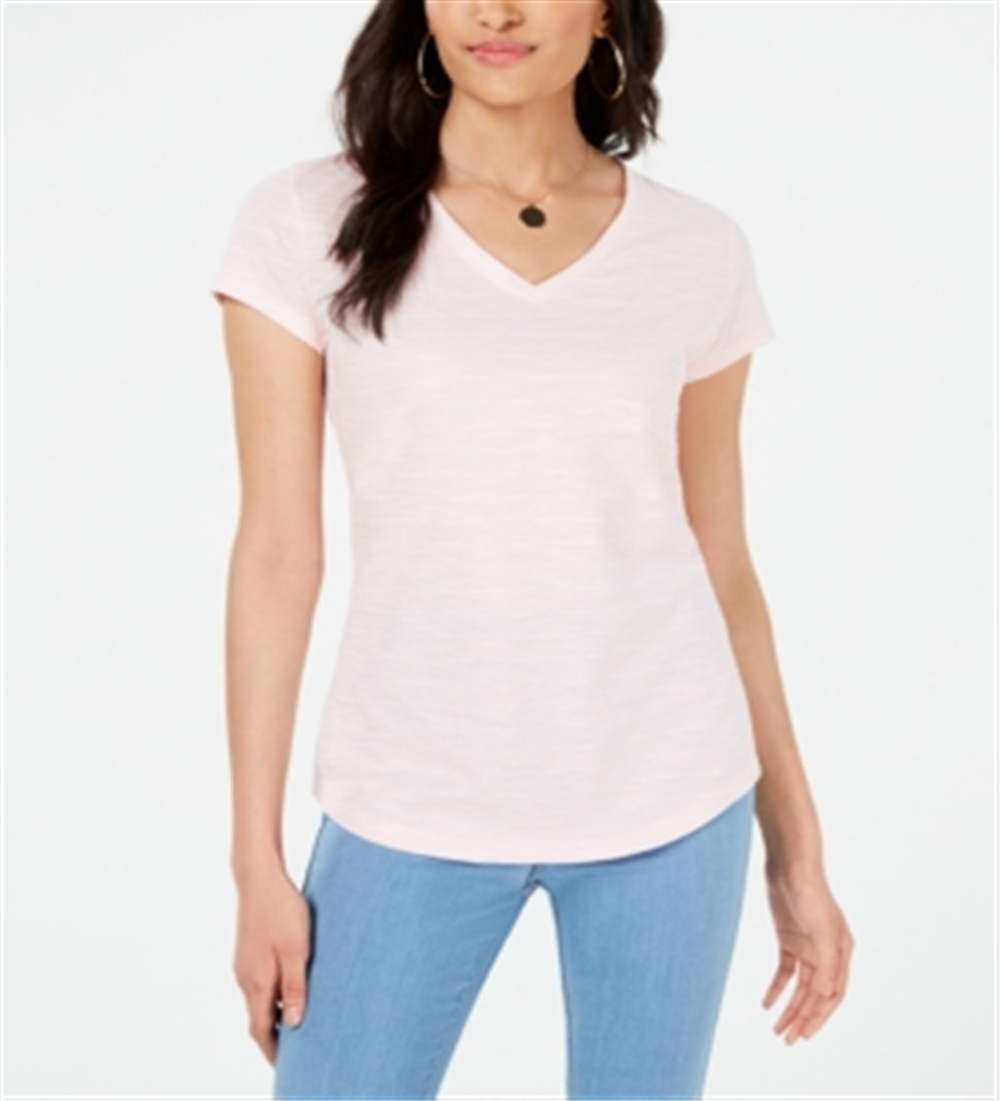 Blusa listrada com decote em V Maison Jules feminina, rosa, tamanho pequeno