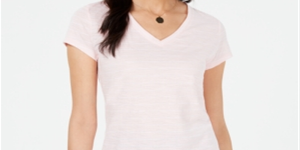 Blusa listrada com decote em V Maison Jules feminina, rosa, tamanho pequeno