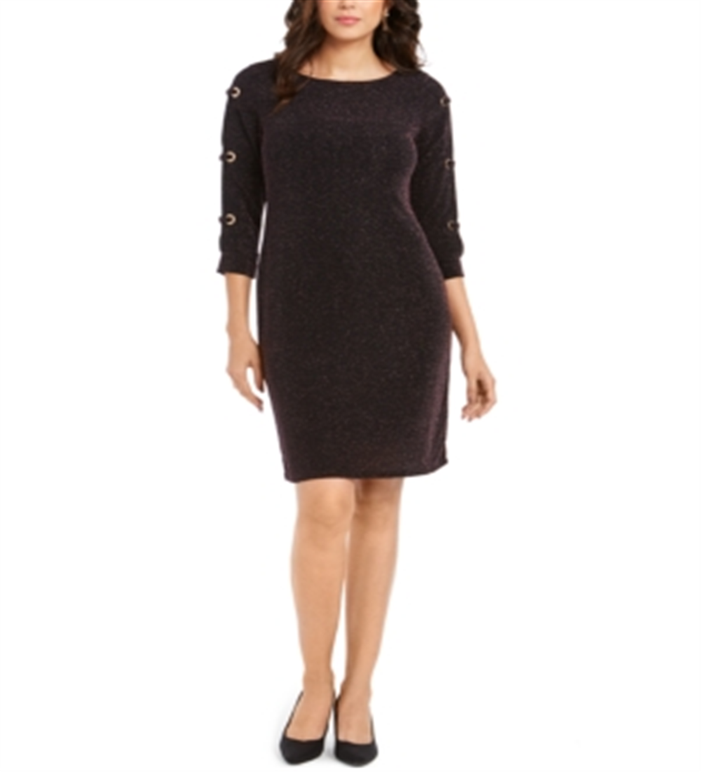 Vestido tubinho com mangas ilhós metálicas JM Collection feminino, roxo, tamanho extragrande