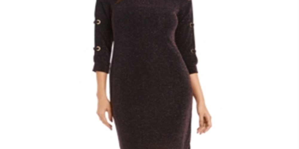 Vestido tubinho com mangas ilhós metálicas JM Collection feminino, roxo, tamanho extragrande