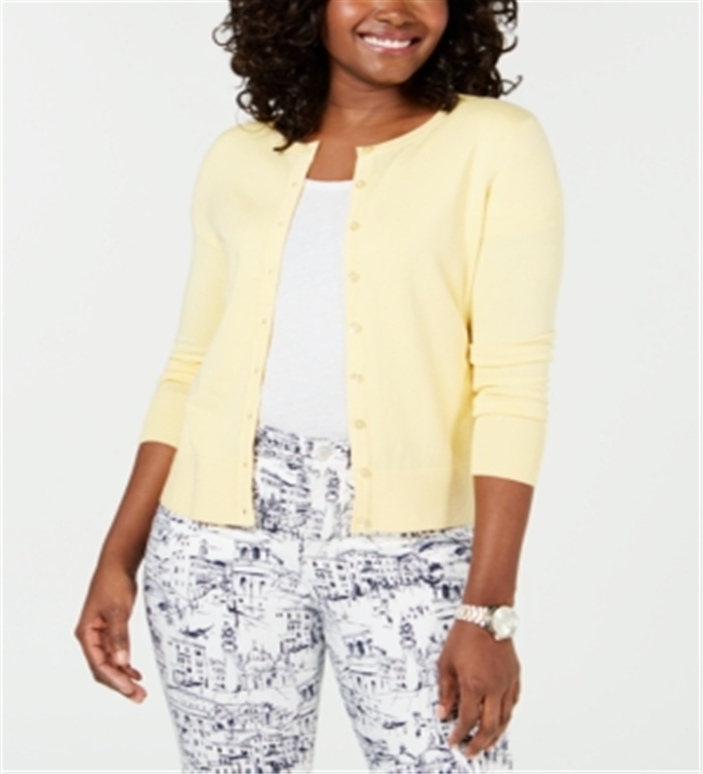 Cardigan feminino de manga comprida com botões frontais Charter Club, amarelo, tamanho extrapequeno