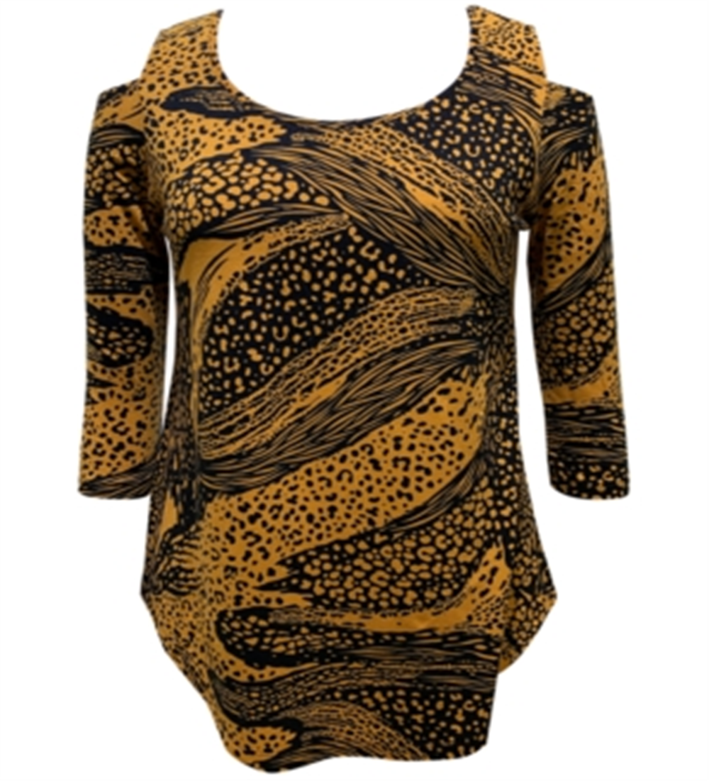 Blusa feminina estampada com ombros descobertos, tamanho X-S