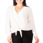 Blusa feminina NY Collection com zíper frontal e amarração na bainha, branca, tamanho pequeno, extragrande