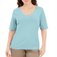Blusa Karen Scott com decote em V e detalhes em botões, azul, tamanho 2XL