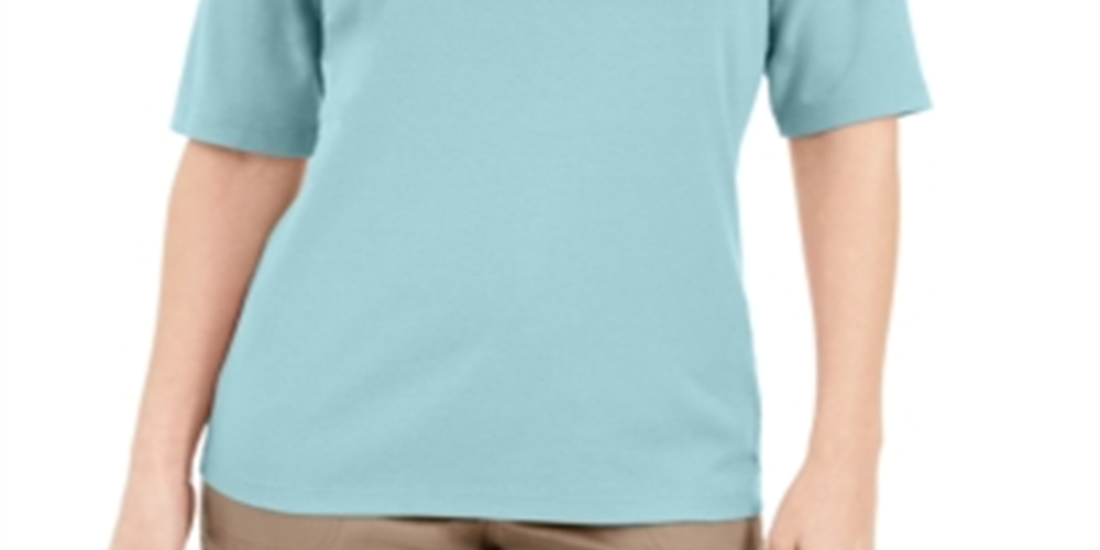 Blusa Karen Scott com decote em V e detalhes em botões, azul, tamanho 2XL
