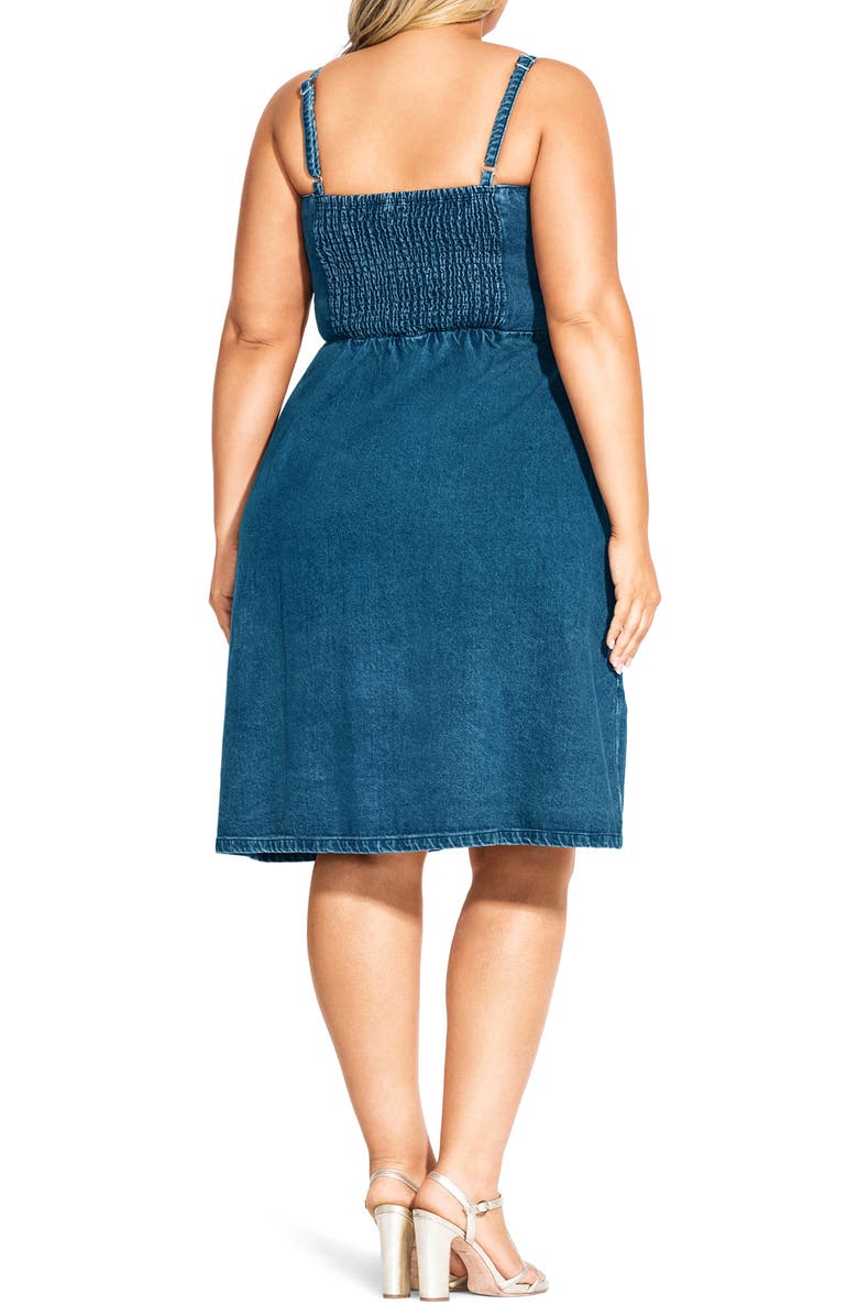 Vestido jeans de algodão moderno City Chic feminino com botões frontais, azul, tamanho 16W