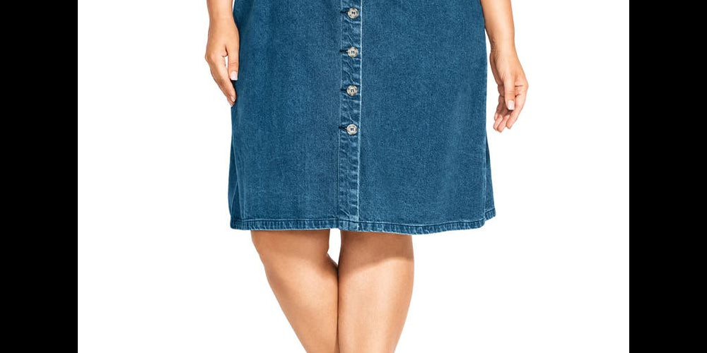Vestido jeans de algodão moderno City Chic feminino com botões frontais, azul, tamanho 16W