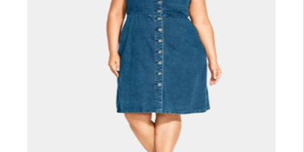 Vestido jeans de algodão moderno City Chic feminino com botões frontais, azul, tamanho 16W