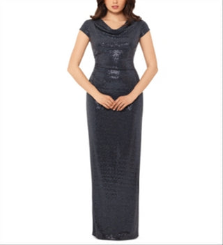 Xscape Women's Cowl Neck Full Length Sheath Formal Dress Black Size 12