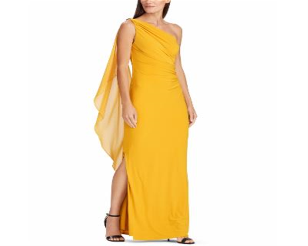 Vestido de malha com capa Georgette Ralph Lauren feminino, amarelo, tamanho 14