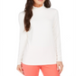 Charter Club Blusa feminina de gola alta canelada mesclada, branca, tamanho XX-G