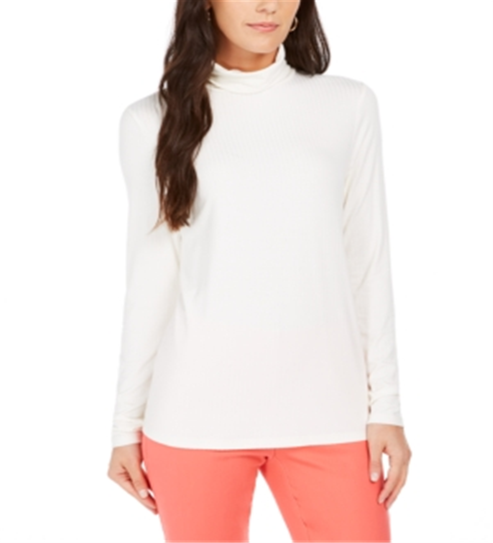 Charter Club Blusa feminina de gola alta canelada mesclada, branca, tamanho XX-G