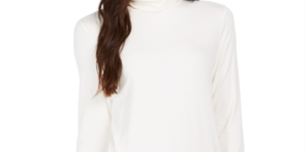Charter Club Blusa feminina de gola alta canelada mesclada, branca, tamanho XX-G