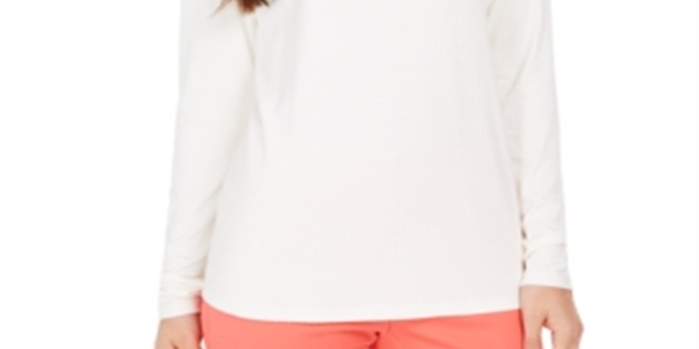 Charter Club Blusa feminina de gola alta canelada mesclada, branca, tamanho XX-G