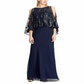 Vestido feminino Ralph Lauren com sobreposição de lantejoulas e georgette, azul, tamanho 12