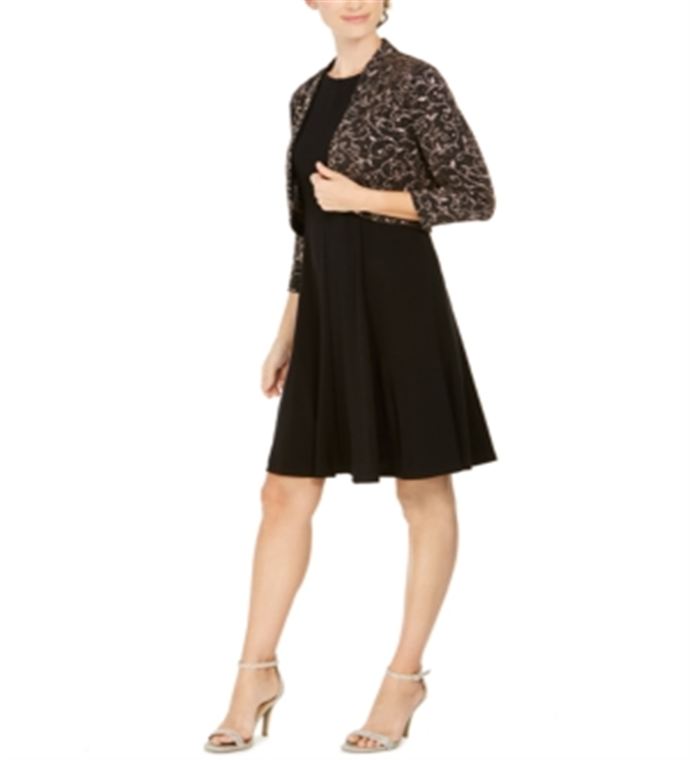 Jaqueta e vestido bolero feminino Jessica Howard, preto, tamanho 14, pequeno