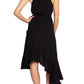 Vestido feminino CeCe com babados em cascata, sem mangas, frente única, abaixo do joelho, corte evasê, preto, tamanho 4