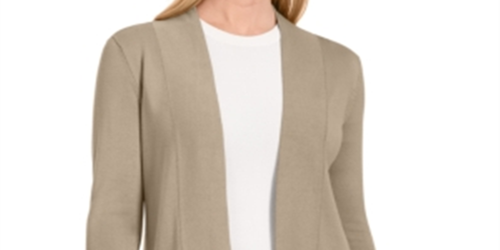 Cardigan feminino JM Collection com frente aberta, marrom, tamanho médio