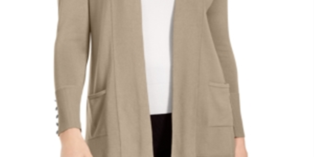 Cardigan feminino JM Collection com frente aberta, marrom, tamanho médio