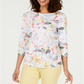 Camiseta feminina Charter Club de algodão Pima com estampa combinada, branca, tamanho GG