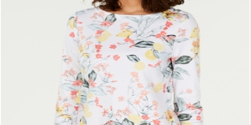 Camiseta feminina Charter Club de algodão Pima com estampa combinada, branca, tamanho GG