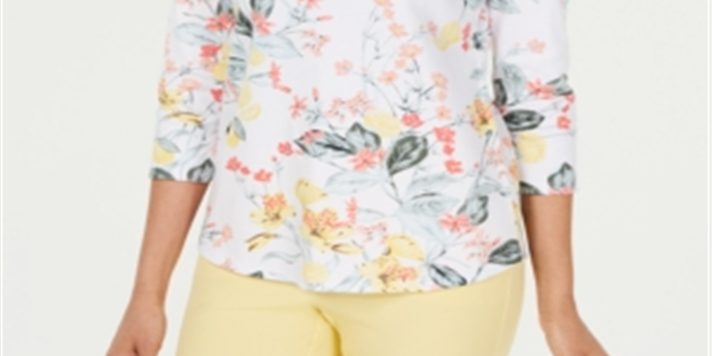 Camiseta feminina Charter Club de algodão Pima com estampa combinada, branca, tamanho GG