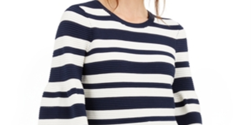 Suéter feminino listrado com nervuras e gola joia, manga comprida, tamanho grande, azul, da INC International Concepts