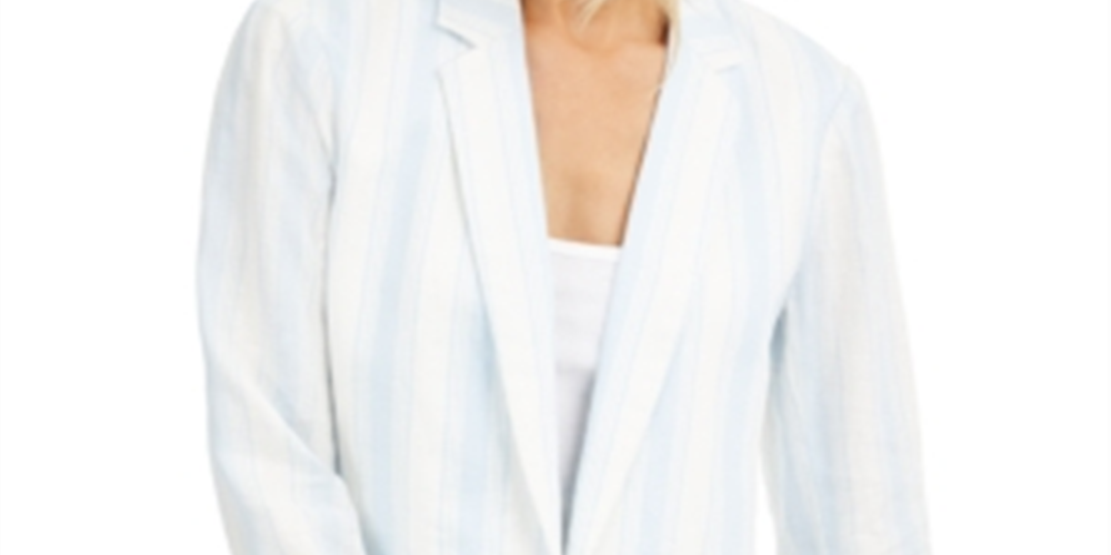 Blazer listrado feminino INC International Concepts para usar no trabalho, jaqueta branca, tamanho grande