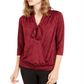 Blusa feminina Alfani com amarração no pescoço, vermelha, tamanho pequeno P
