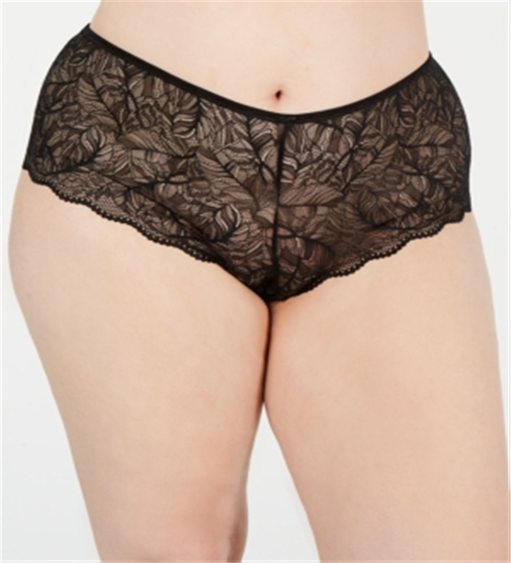 INC Íntimos Femininos Renda Sólida Todo Dia Menino Short Plus Preto Tamanho 2X