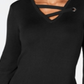Top feminino com decote em V e acabamento em ilhós JM Collection, preto, tamanho pequeno GG
