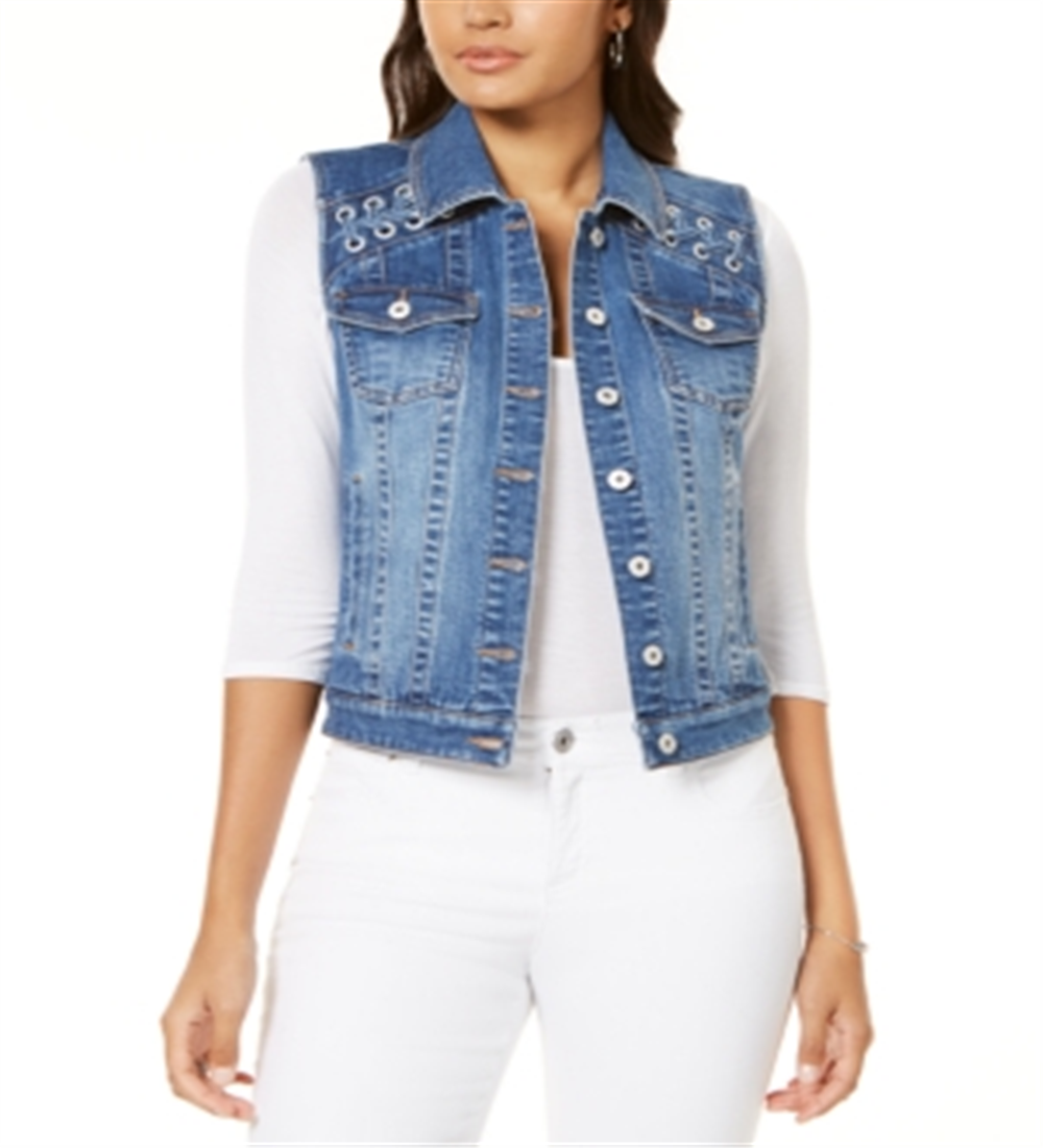 INC International Concepts Colete jeans feminino com cadarço, azul, tamanho extragrande