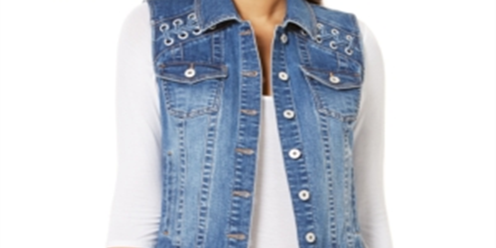 INC International Concepts Colete jeans feminino com cadarço, azul, tamanho extragrande