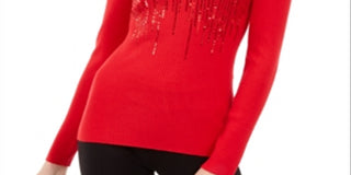 Blusa feminina lisa de manga comprida com decote em joia, tamanho extrapequeno, vermelha, da IINC International Concepts