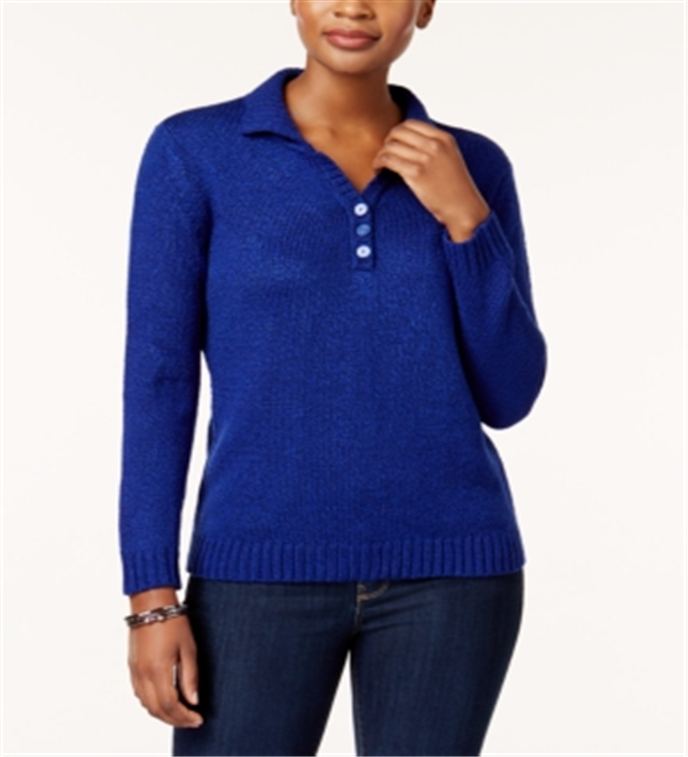 Karen Scott Suéter Feminino com Botões Marmorizados Azul Havana Marl Tamanho XXG