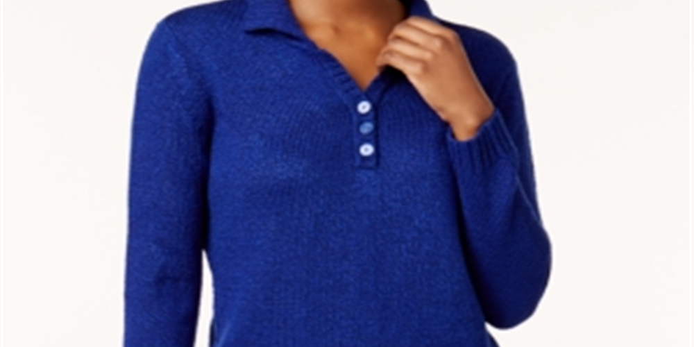 Karen Scott Suéter Feminino com Botões Marmorizados Azul Havana Marl Tamanho XXG