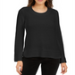 Camiseta feminina de malha texturizada com estampa e manga comprida e decote redondo, tamanho preto, tamanho pequeno G