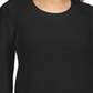 Camiseta feminina de malha texturizada com estampa e manga comprida e decote redondo, tamanho preto, tamanho pequeno G