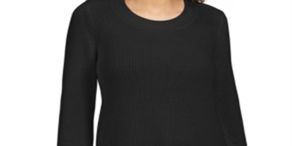 Camiseta feminina de malha texturizada com estampa e manga comprida e decote redondo, tamanho preto, tamanho pequeno G