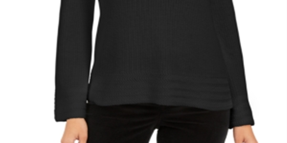 Camiseta feminina de malha texturizada com estampa e manga comprida e decote redondo, tamanho preto, tamanho pequeno G