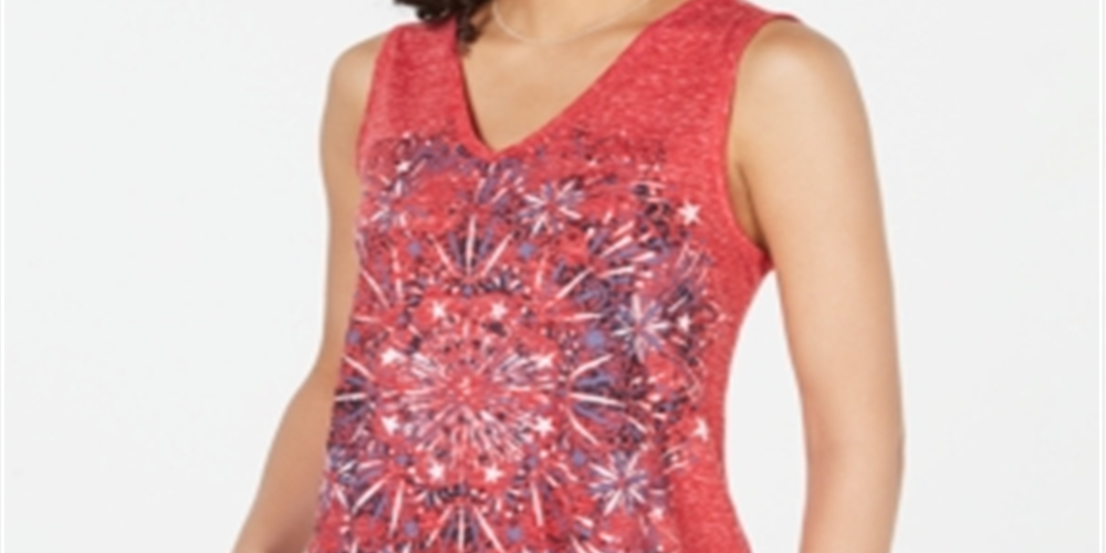 Top feminino estilo &amp; co com decote em V e estampa gráfica, tamanho grande, vermelho