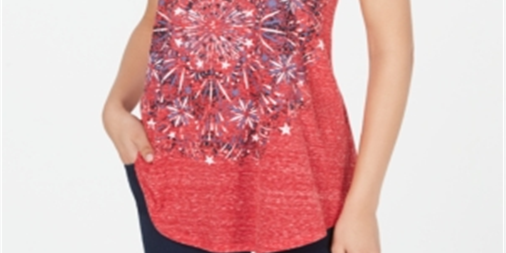 Top feminino estilo &amp; co com decote em V e estampa gráfica, tamanho grande, vermelho