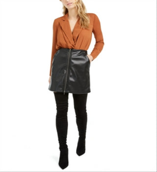 Minissaia de couro sintético feminina Bar III, preta, tamanho XX-G