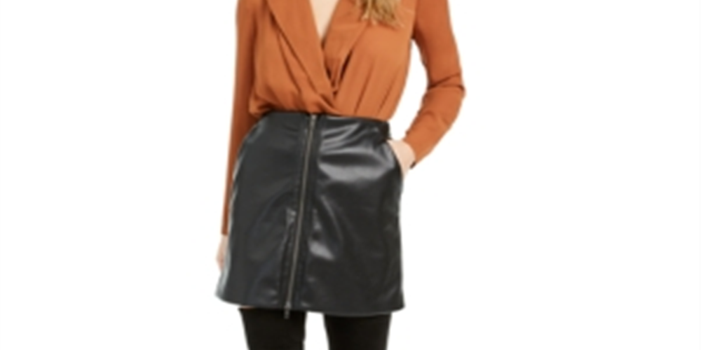 Minissaia de couro sintético feminina Bar III, preta, tamanho XX-G