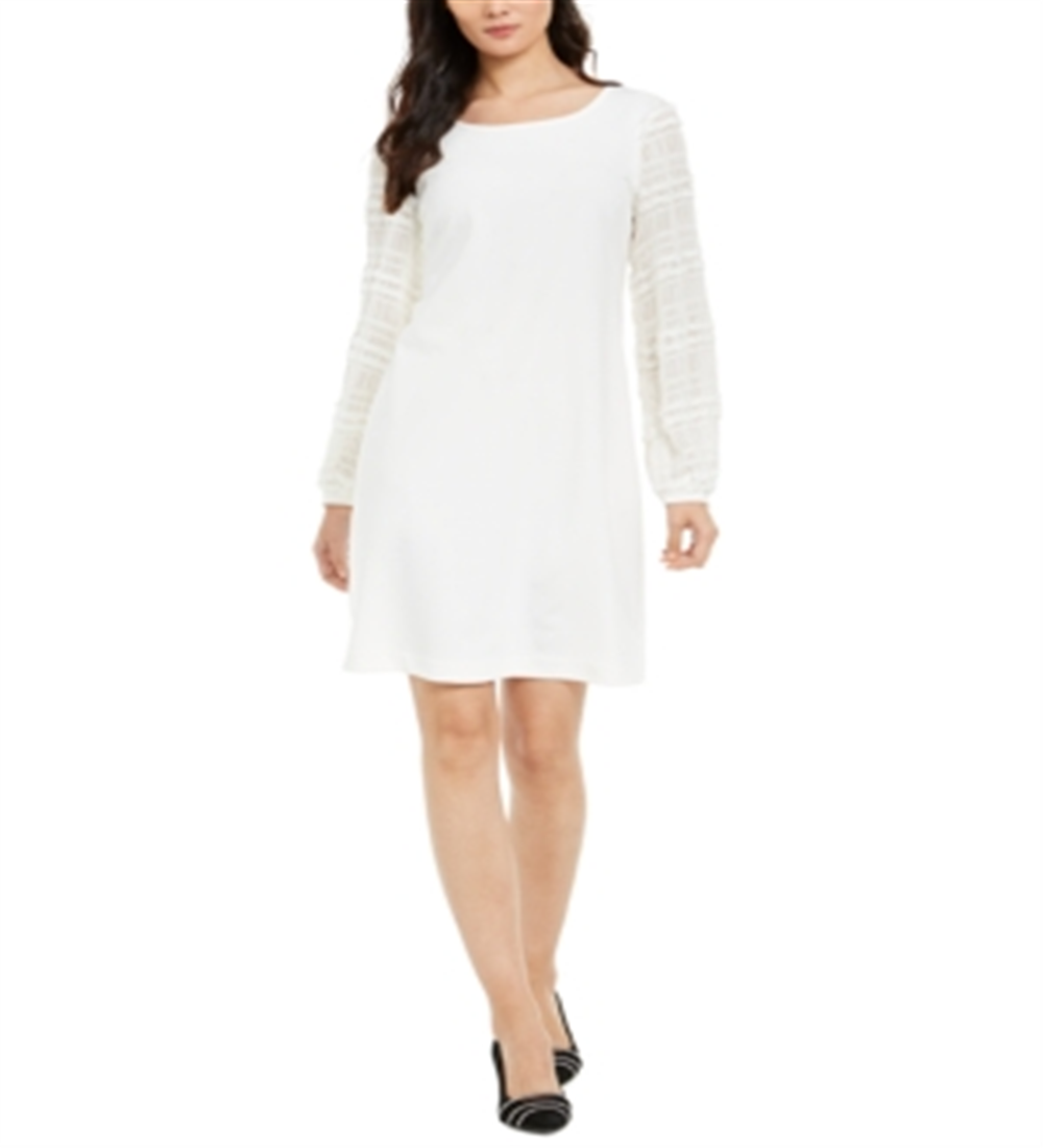 Vestido de festa curto Alfani feminino, manga comprida, decote redondo, branco, tamanho extragrande