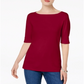 Karen Scott Top feminino pequeno com mangas curtas e cotovelo, vermelho, tamanho pequeno P