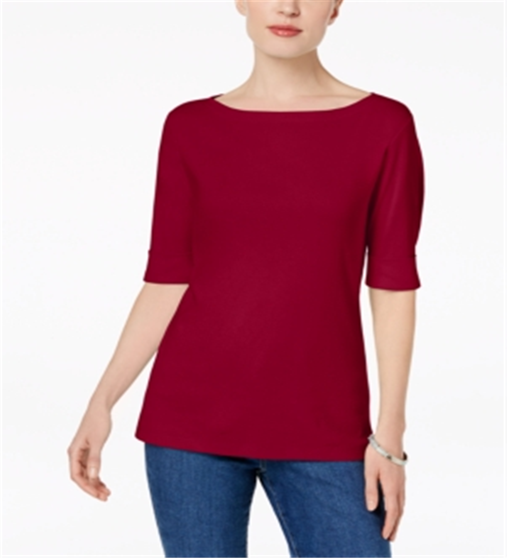 Karen Scott Top feminino pequeno com mangas curtas e cotovelo, vermelho, tamanho pequeno P