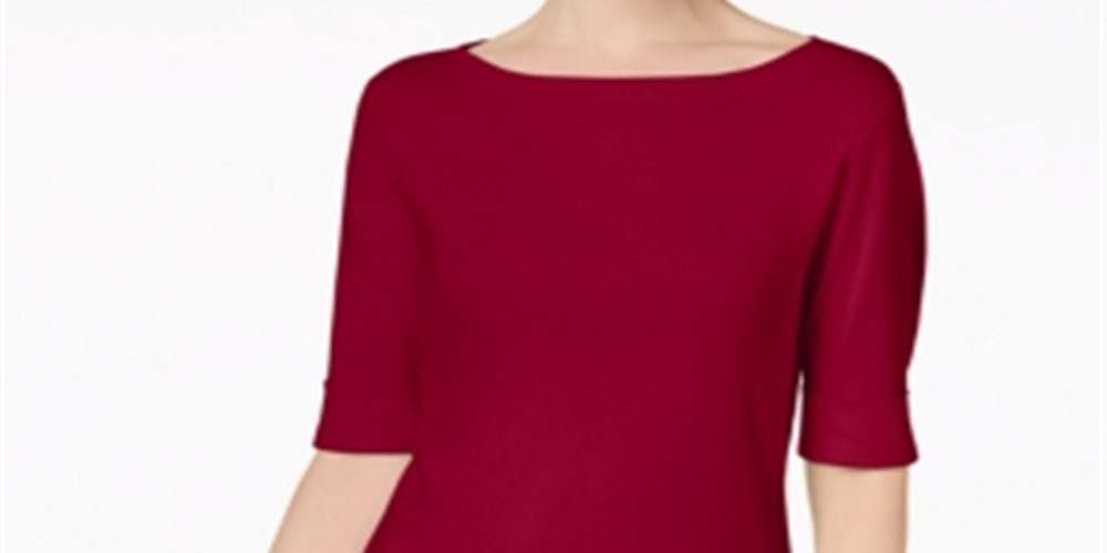 Karen Scott Top feminino pequeno com mangas curtas e cotovelo, vermelho, tamanho pequeno P