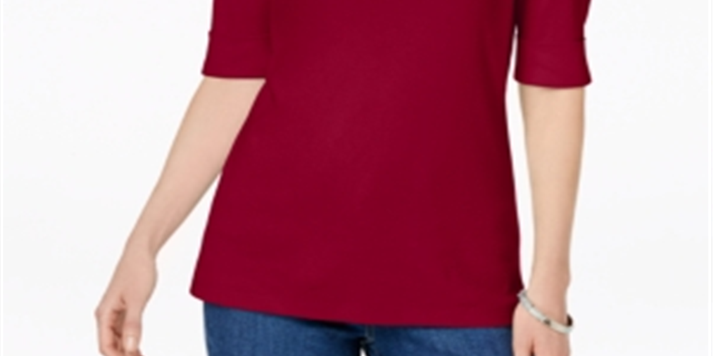 Karen Scott Top feminino pequeno com mangas curtas e cotovelo, vermelho, tamanho pequeno P
