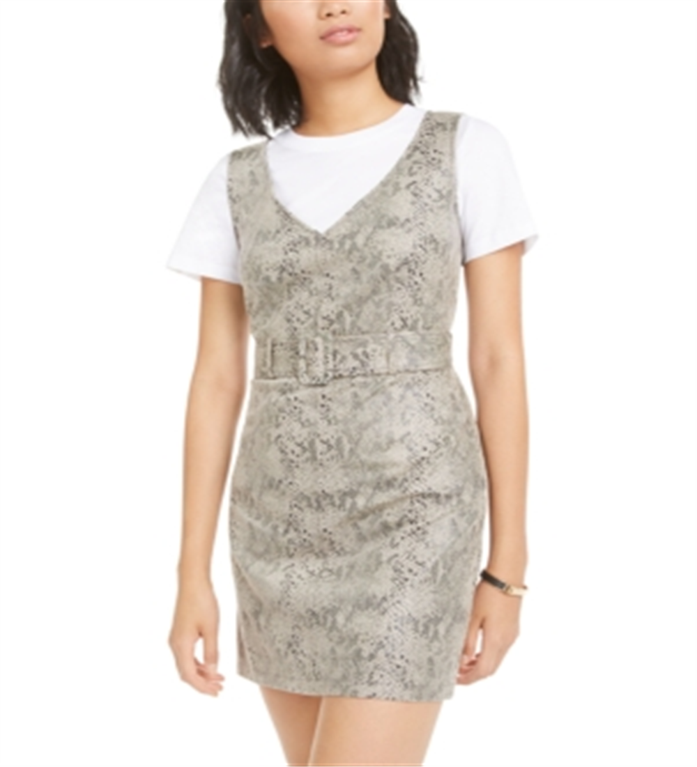 Vestido curto feminino Bar III com estampa de cobra e camurça sintética, preto, tamanho médio